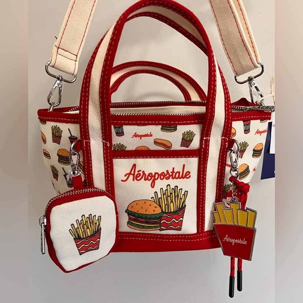 Novelty Aéropostale Canvas Tote 👜 French Fries & Burger Print and Fries Charm
